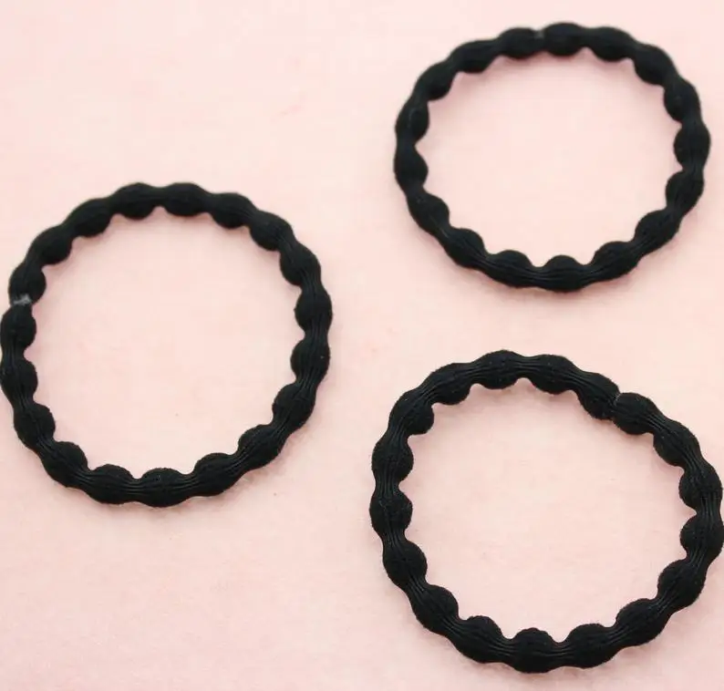 100pcs/pack Round Black Wavy Elastic Hair Tie Band Ring Rope Ponytail Holder Women Lady Girl Fashion Accessory