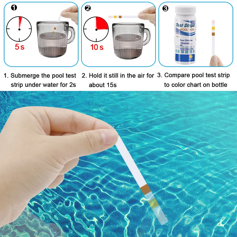 3-In-1 Chlorine PH Test Strips SPA Swimming Pool Water Tester Paper Residual Chlorine PH Value Alkalinity Hardness Test Strip