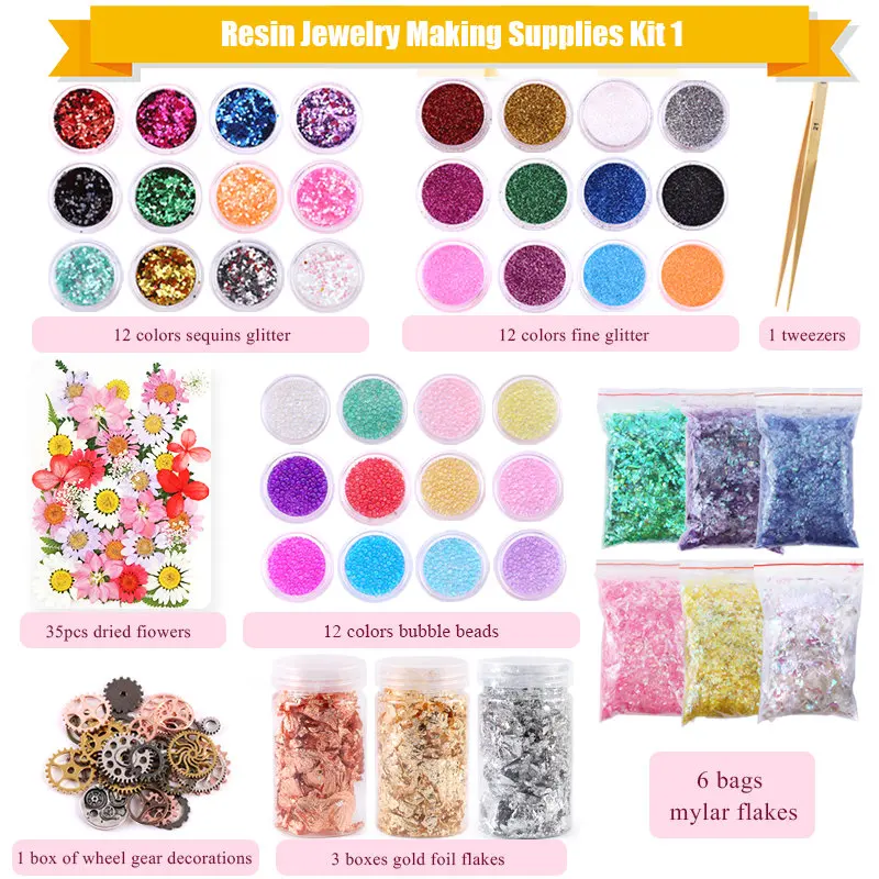 Resin Jewelry Making Kit Epoxy Resin Filling Material Set With Dried Flowers Glitter Powder For Resin Accessories Craft Supplies