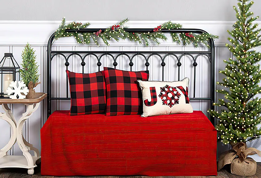 Avezano Joy Merry Christmas Photography Backdrop Black Bedside Red Pillow Children Portrait Photo Background Studio Photophone