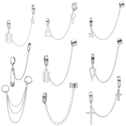 1 Piece Fashion Stainless Steel Ear Chain Key Lock Blade Cross Star Pendant Men Women Earring