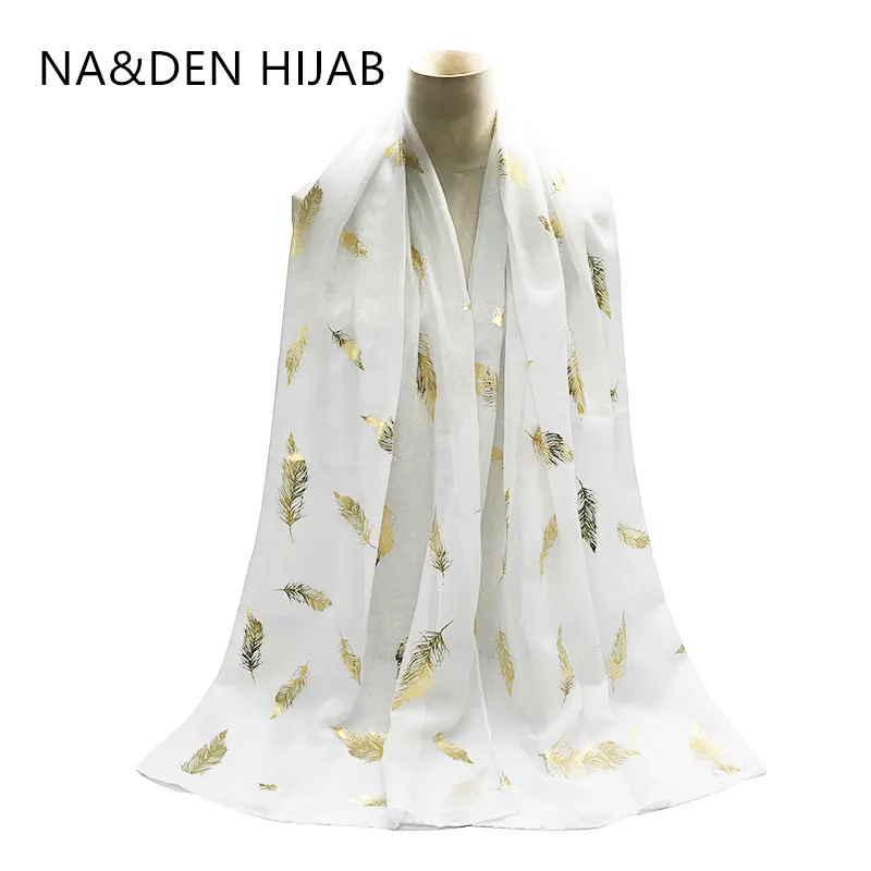 NEW Viscose Soild  foulard hijabs Leaves printing gold scarves Women fashion shawls Islamic bandanna Muslim head wraps 10pcs/lot