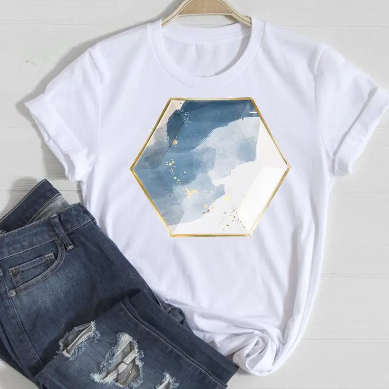 Women T-shirt Geometric Plant Beach Trend Cute Summer Sexy Short Sleeve Tshirts Fashion Clothes Stylish Top Lady Tee T-Shirt