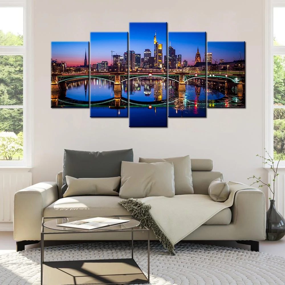 Frankfurt Germany Cityscape Poster 5 Piece Modern Canvas Paintings Wall Art Picture For Home Decor