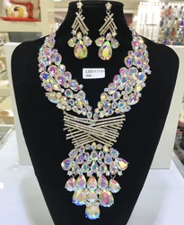 Jewelry Sets Multicolor Bridal Wedding Big Crystal Dubai Gold Color Jewelry Sets For African Women Necklace Earrings