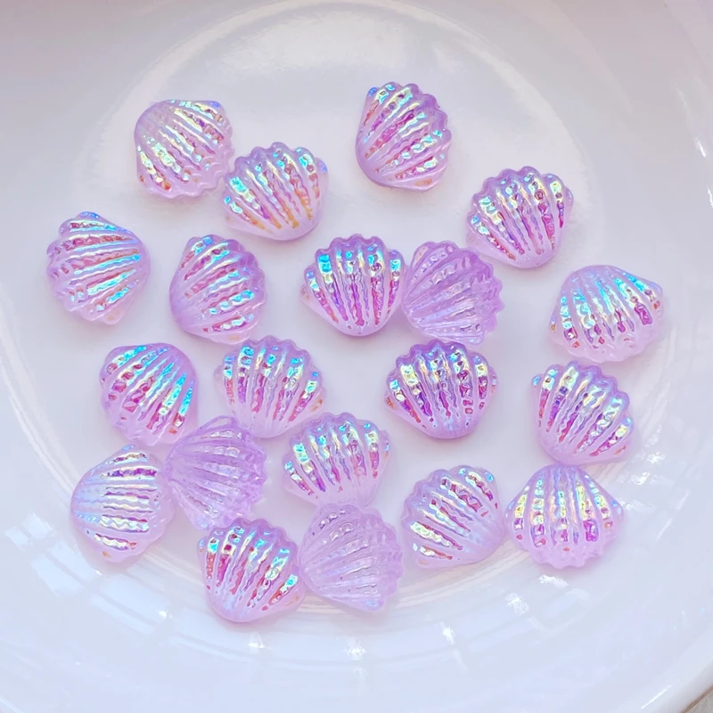 100Pcs New Cute Mini Shiny Shell Resin Figurine Crafts Flatback Cabochon Ornament Jewelry Making Hairwear Accessories