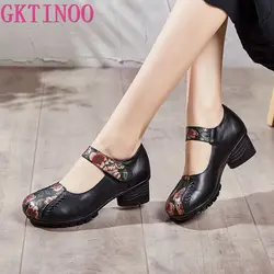 GKTINOO Women Pumps Genuine Leather High Heel Shoes Genuine Leather Thick Heels Handmade Shoe Vintage Style