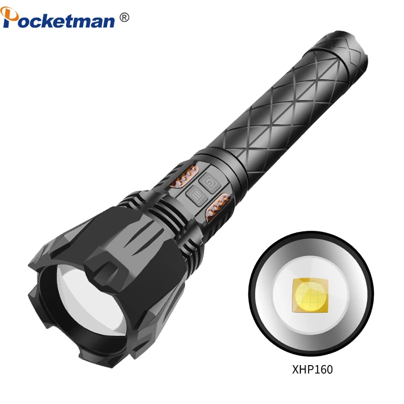 

Powerful Flashlight LED XHP160 Waterproof IPX6 Zoomable Torch Rechargeable Lamp for Camping Fishing Use 18650 Battery