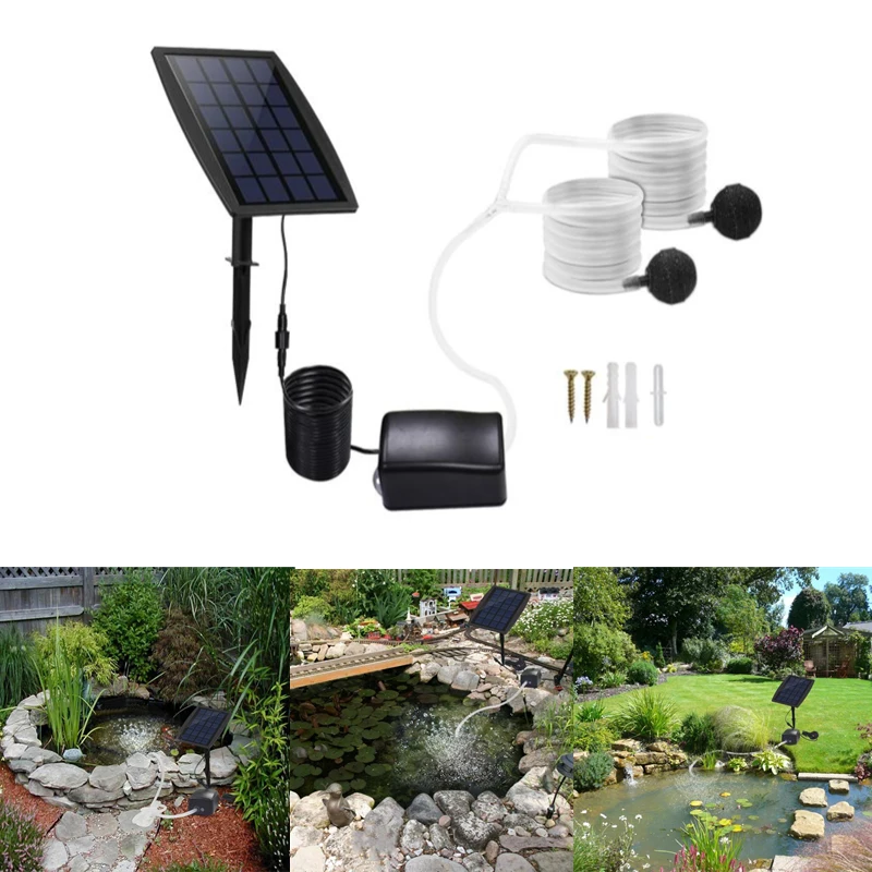 Solar Air Pump Kit Inserting Ground Water Air Pump Oxygenator Solar Aerator With Oxygen Hoses Garden Pool Fish Tank Silent Pump