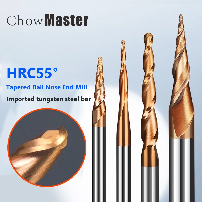 Taper Ball End Milling Cutter Tungsten Steel Slope Cutter CNC Carbide Woodworking Relief Round Carving End Milling Cutter