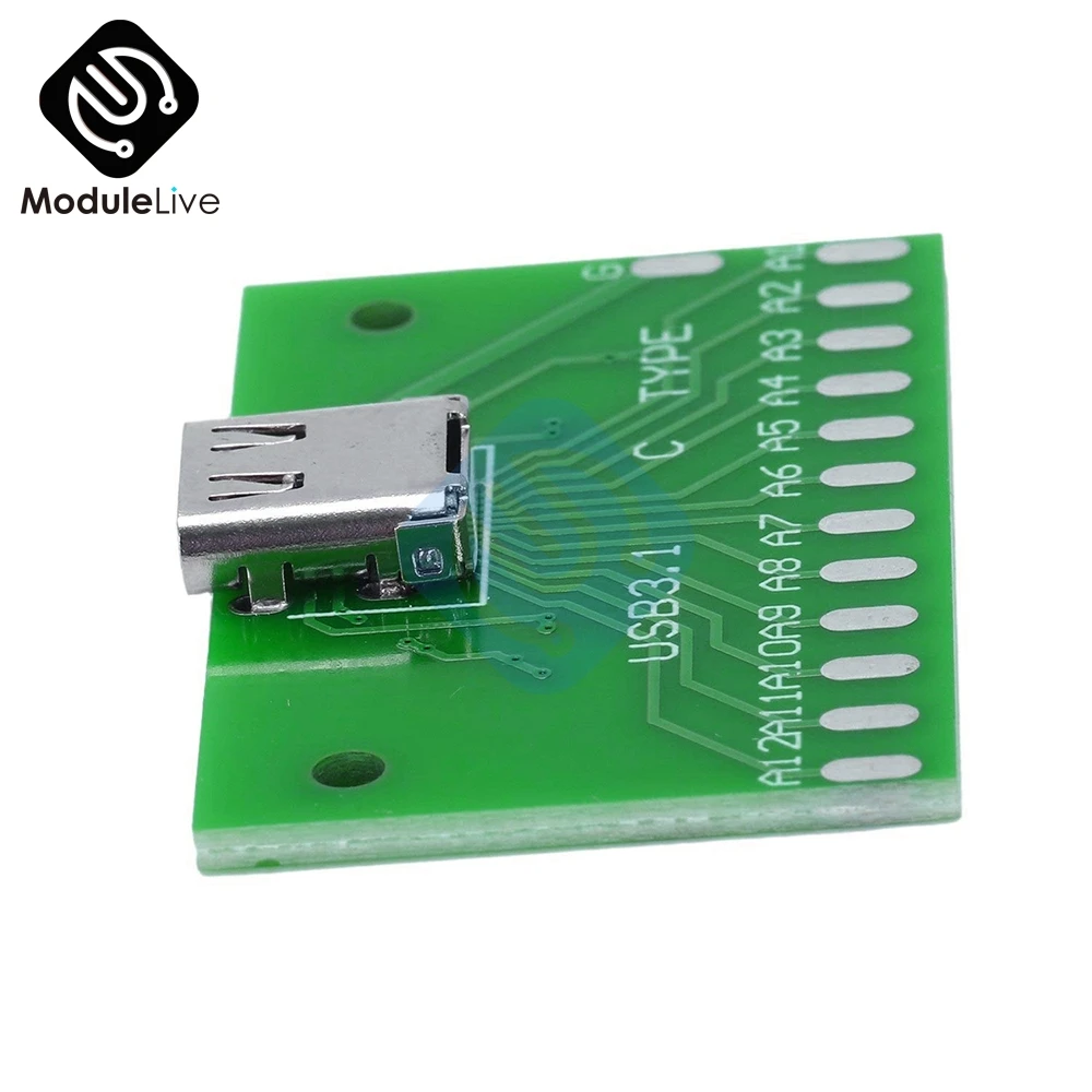 Type-C USB 3.1 Female Head Connector Adapter board PCB board 24P base Test Board Power Supply Module 40*25MM For Arduino