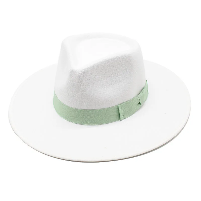 Fluorescent green fedora hat edging thin section series new jazz hat bow knot accessories felt top hat church hat кепка мужска