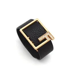 TOTABC Fashion Black Leather Bracelet Crystal F Wristbands Wrap Bracelet