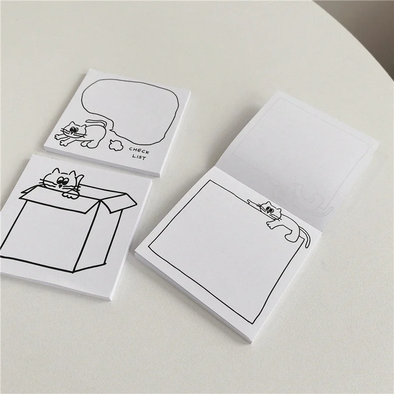 50 Sheets Simple Drawing Cute Cat Note Paper Korean Memo Pad Creative Message Planner Sticker School Office Stationery Supply