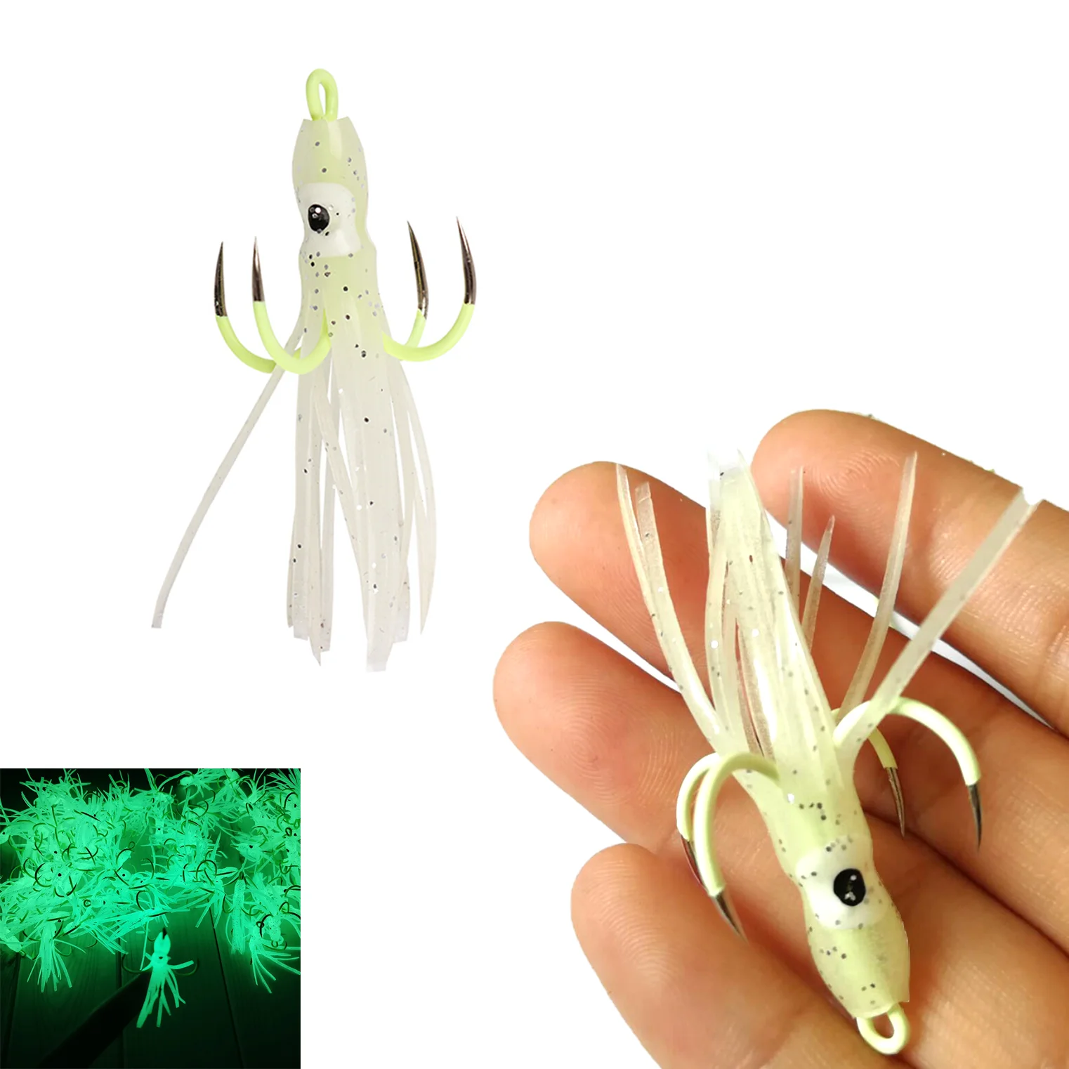 

4PC 55mm Soft Fishing Lures Luminous Octopus Squid Hook Bionic Fake Bait Set for Pick Artificial Goods Tackle Fish Accessories