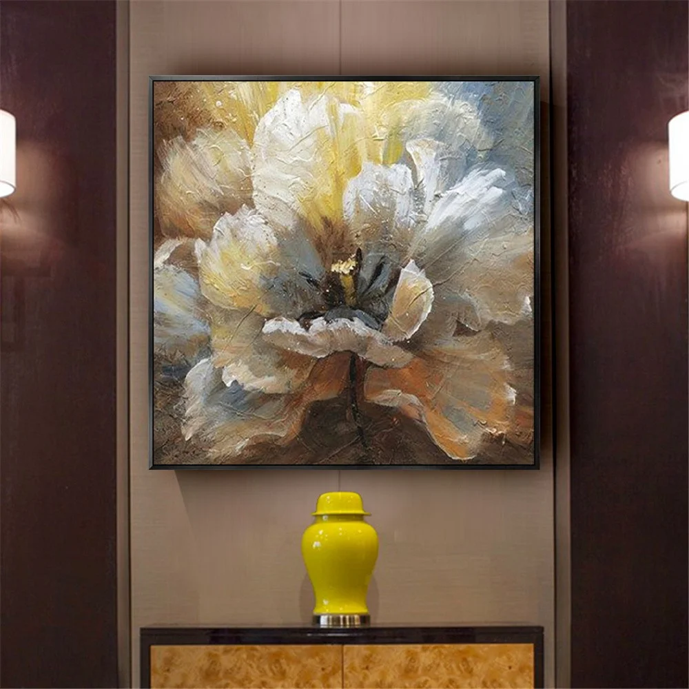 

Blossoming Petals Beige Texture Patte Hand-Painted Retro Old Classic Oil Painting Decor Wall Art Picture Flowers Canvas Poster