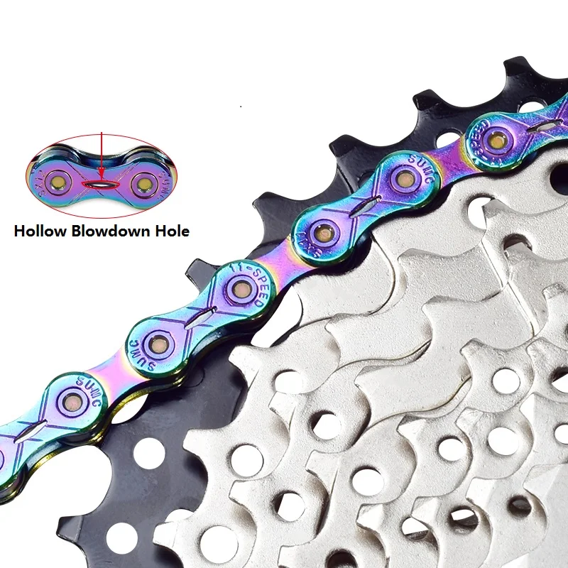 SUMC Bike Chain Colorful Bicycle Chain 10/11/12 Speed Ultralight Semi-hollow Chain Rainbow Chain w/ Magic Buckle