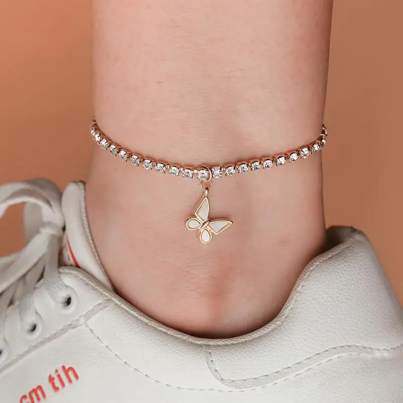 Gold Color Butterfly Anklet Rhinestone Crystal Ankle Bracelet Boho Beach Anklets for Women Sandals Foot Bracelets Female Jewelry