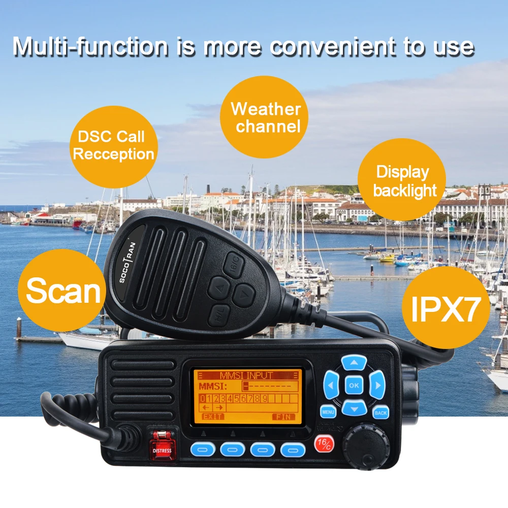 SOCOTRAN RS-509M VHF Marine Transceiver IPX7 Wateroof 25W Mobile Radio DSC Call Auto-answer