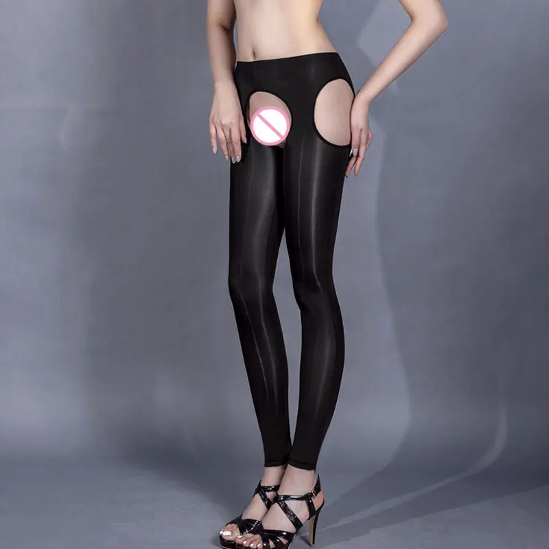 

Sexy Women Hollow Out Shiny Full Pencil Pants Sexy Leggings Sexy Hips Capris Sheer Full Pants Candy Color Smooth Dance Wear F16