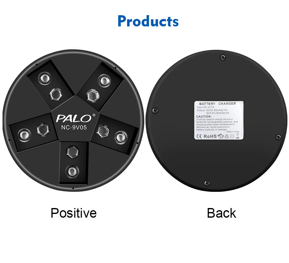 PALO 5 Slots 9V 6F22 Charger Smart Charger USB 9 Volt Battery Charger for 9V Ni-MH Lithium-ion Rechargeable Batteries