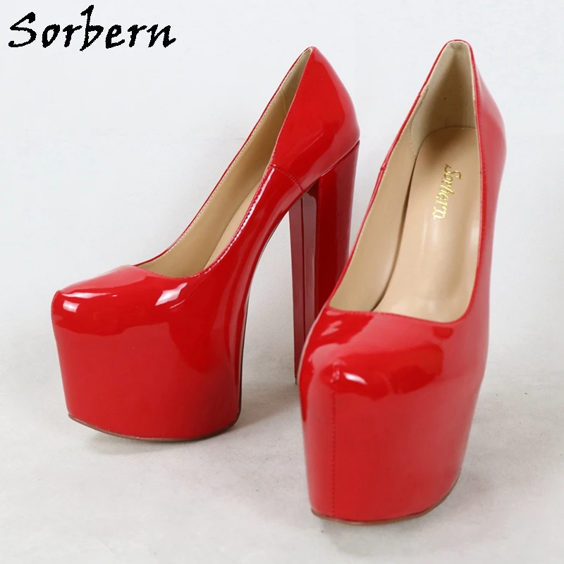 Sorbern 20Cm Red High Heel Platform Shoes Patent Block Heels Slip On Female Shoes Thick Platform Big Sizes 15 Custom Colors