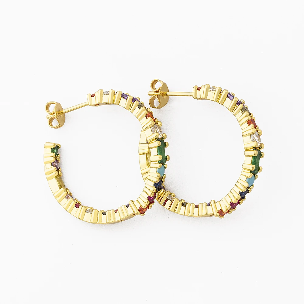 Women's Copper Zircon Big Circle Hoop Rainbow Earrings