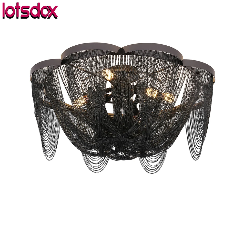 Included LED Bulbs Modern Luxury Tassel Aluminum Chain Ceiling Lamp Creative Personality Bedroom Living Room Black Ceiling Light