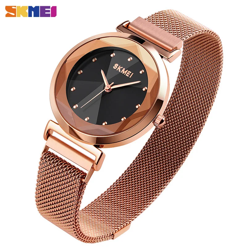 SKMEI Creative Magnet Clasp Quartz Watches For Women Elegant Three Dimensional Glass Ladies Wristwatches reloj mujer 1709