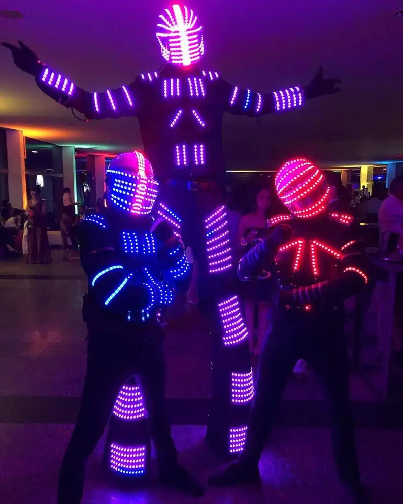 LED Robot suit Light up stilt walker glowing costume Luminous Giant dress nightclub performance