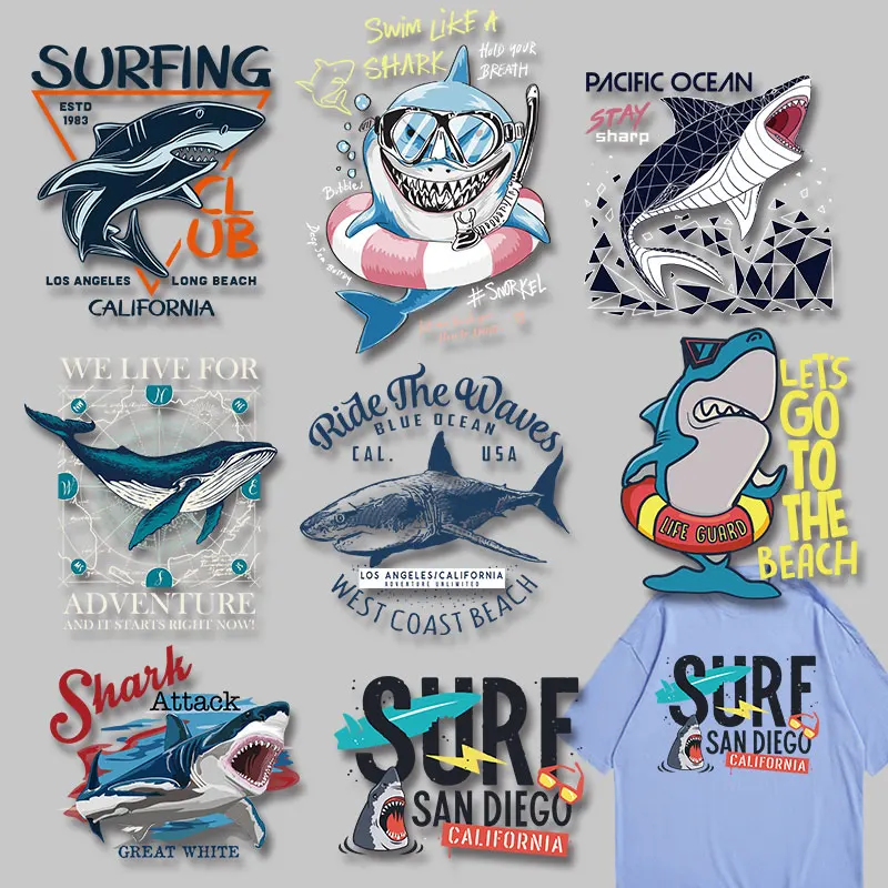 Letter Stickers Shark attack Thermal Transfers Decals Patch Stickers on Clothes Garment Accessories Iron-on Transfers