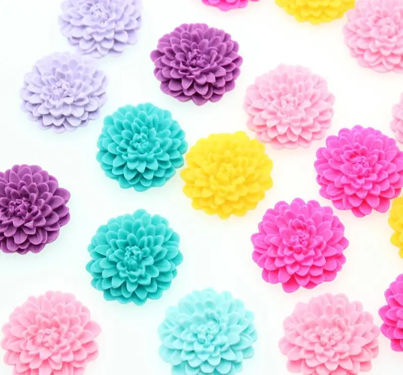 40pcs Large Chrysanthemum Flower Cabochon 32mm mix colors pink aqua lavender yellow for diy