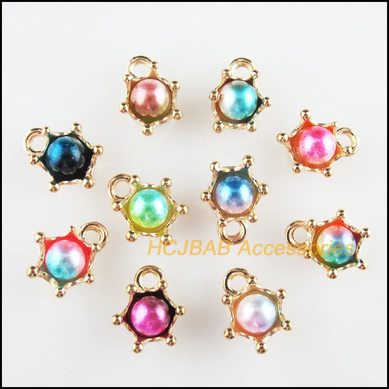 20Pcs Gold Color Flower Mixed Acrylic Crown Charms Pendants 10x13.5mm