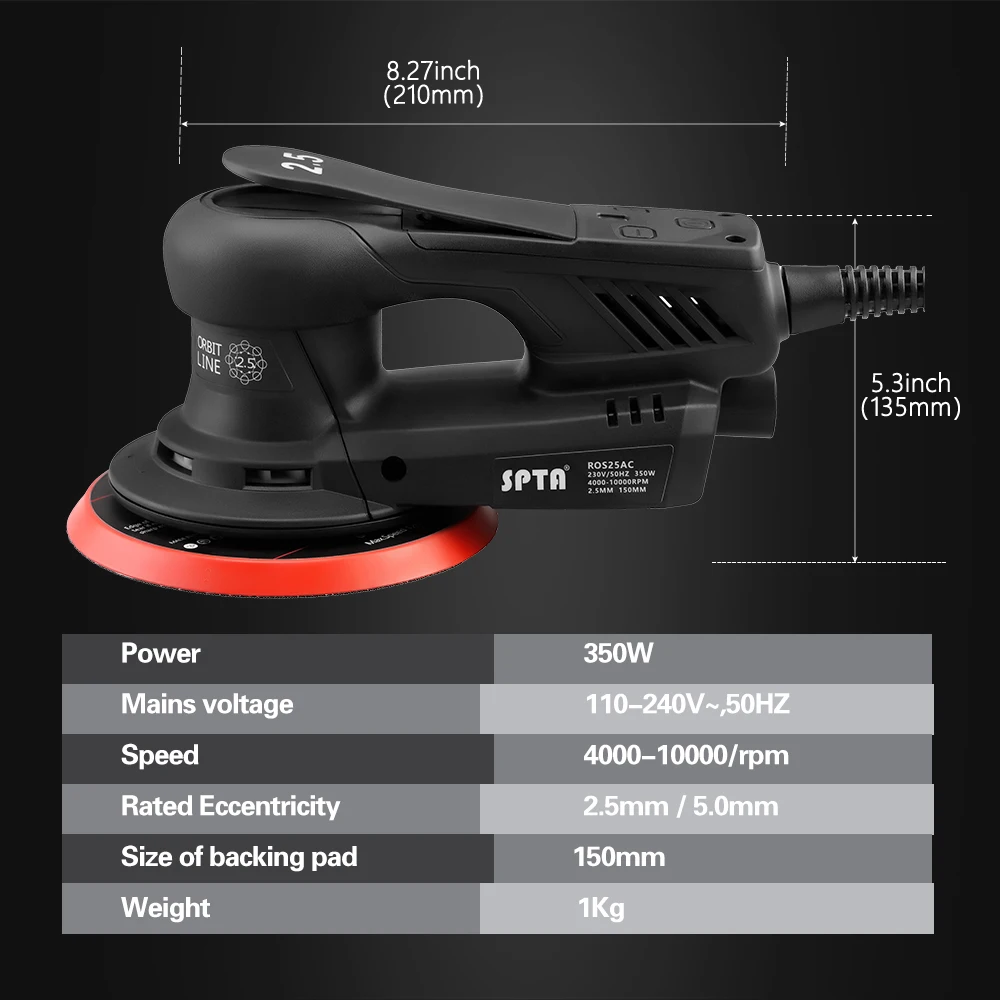 SPTA 350W 6 Inch Electric Random Orbital Sander Machine Multi-Function Variable Speed Grinding Portable Polishing Tool