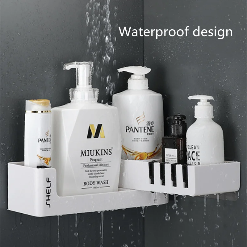 

Угловая полка для ванной комнаты и кухни, креативная двухслойная полка для хранения, многофункциональная полка для хранения, бесшовная, настенная