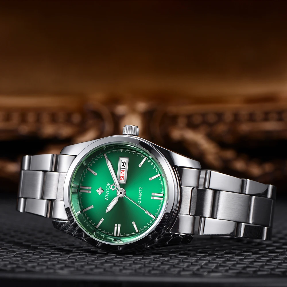 Wwoor novo relógio elegante para mulheres à prova dwaterproof água relógio feminino moda casual verde senhoras pulseira de quartzo relógios de pulso montre femme