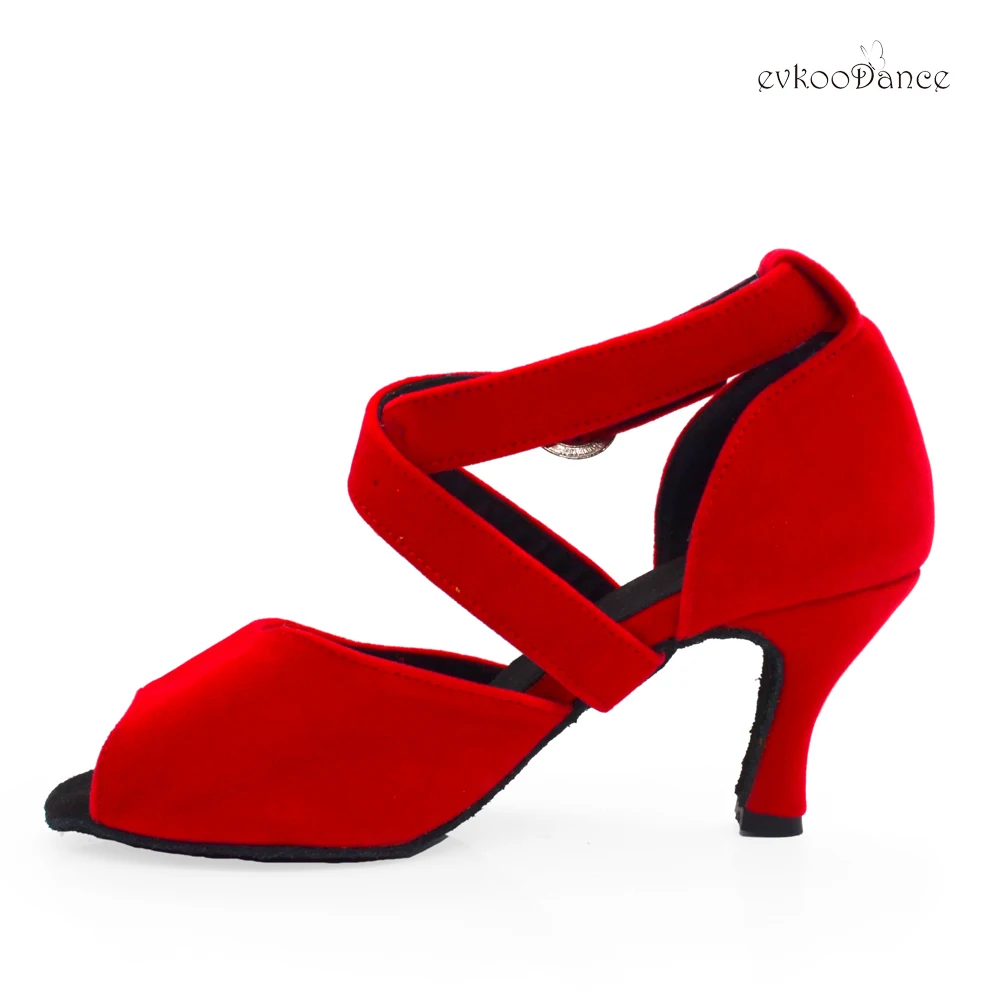 

Evkoodance Customsize Practice Red Nubuck Latin Dance Shoes 7cm Mid Heel Latin Salsa Ballroom Party Dance Shoes Women