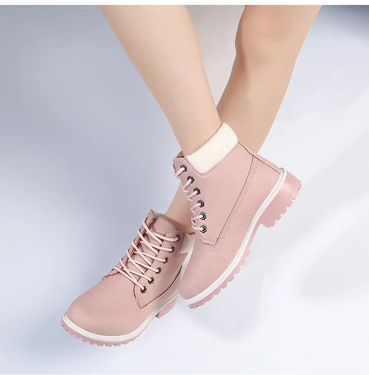 Female bare boots New Autumn Early Winter Shoes Women Flat Heel Boots Fashion Keep warm Women\'s Boots red pink Woman Ankle Botas