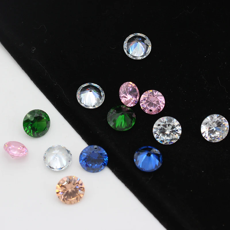 20p 6/8/10mm Round single hole zircon pointed back crystal rhinestones charm pendants beads for craft earrings jewelry findings