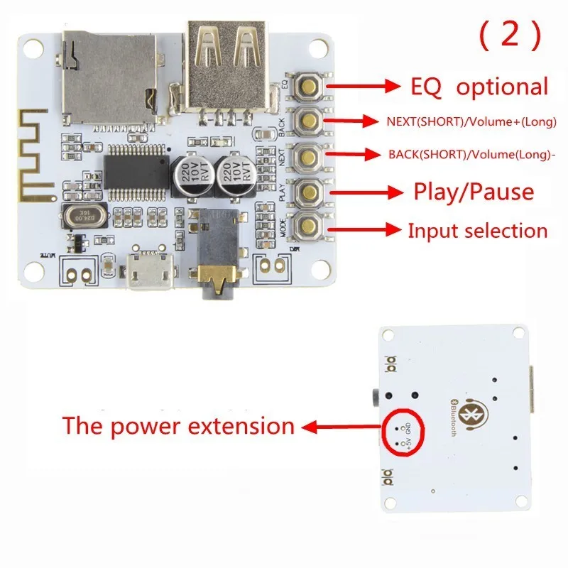 TZT 1/3 Stück Bluetooth-Audio-Empfänger-Board mit USB-TF-Kartensteckplatz, Decodierung, Wiedergabeausgang A7-004 5V 2.1 Kabelloses Stereo – Detail 10