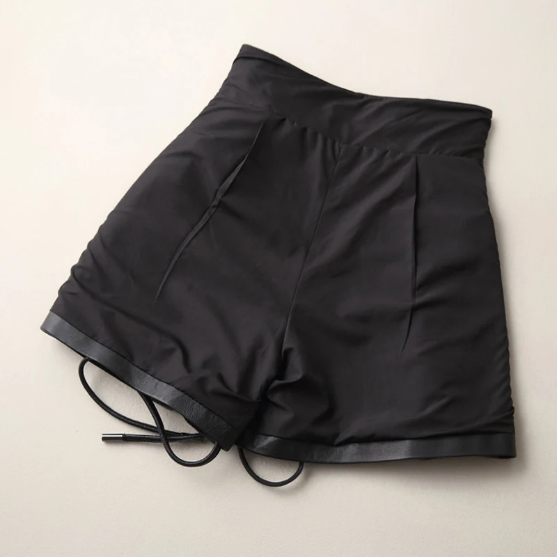 Short taille haute en cuir véritable pour femme, pantalon court large pour femme, ceinture TWindsor, Europe et Amérique, Street Scanties, printemps,