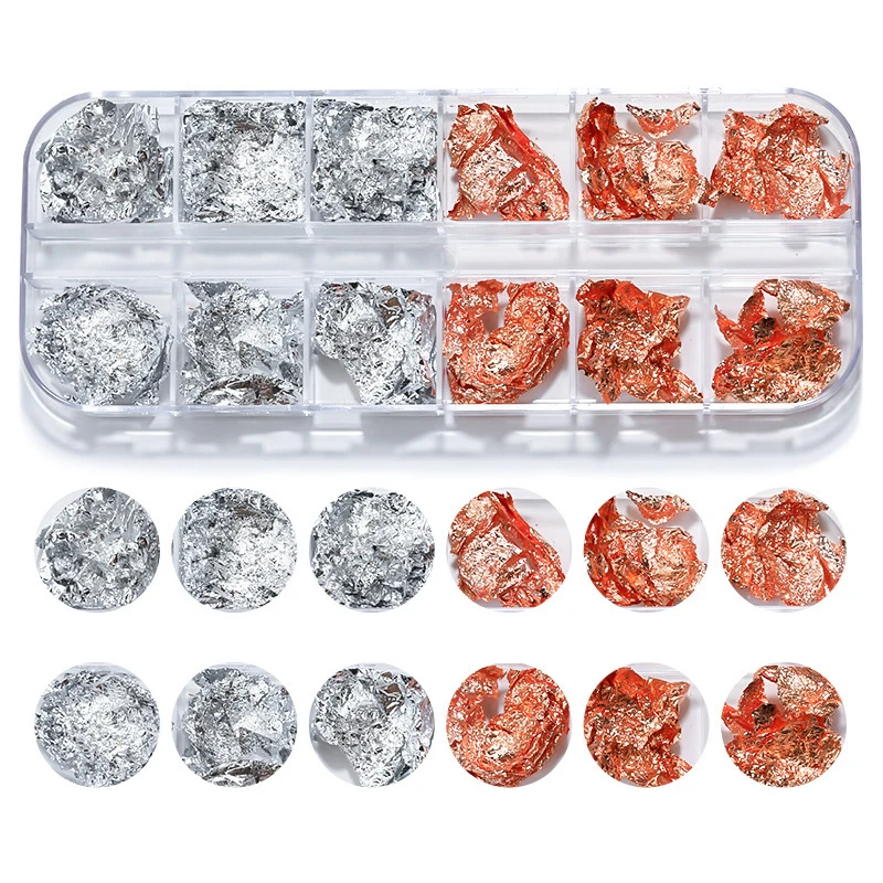 12 Gitter mit glitzernden Goldfolien für Nagelkunstdekoration, unregelmäßige Glitzer-Aluminiumflocken, Pailletten-Chip-Design für DIY-Schönheitsprojekte – Detail 8