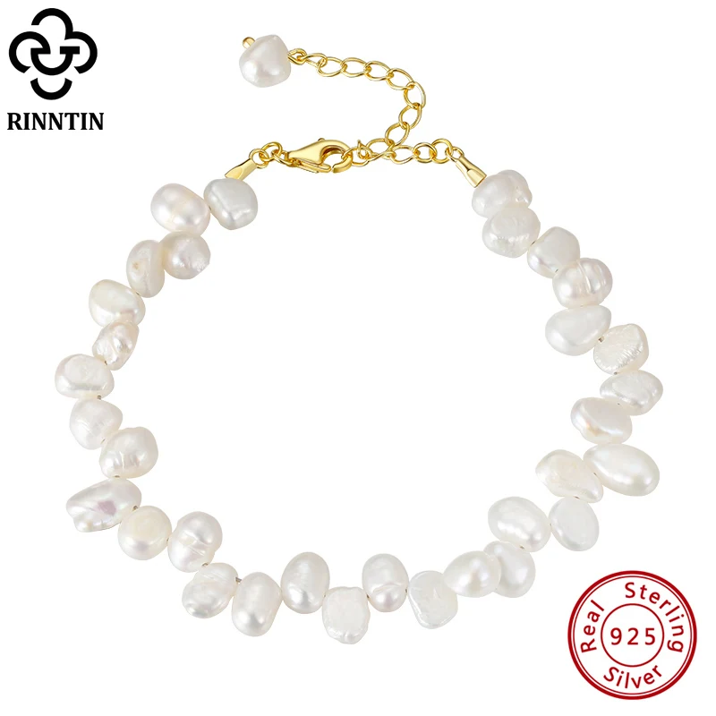 

Rinntin Vintage Freshwater Pearl Bracelet for Women 925 Silver Fashion Girl's Adjustable Bangles Chain Fine Jewelry GPB02