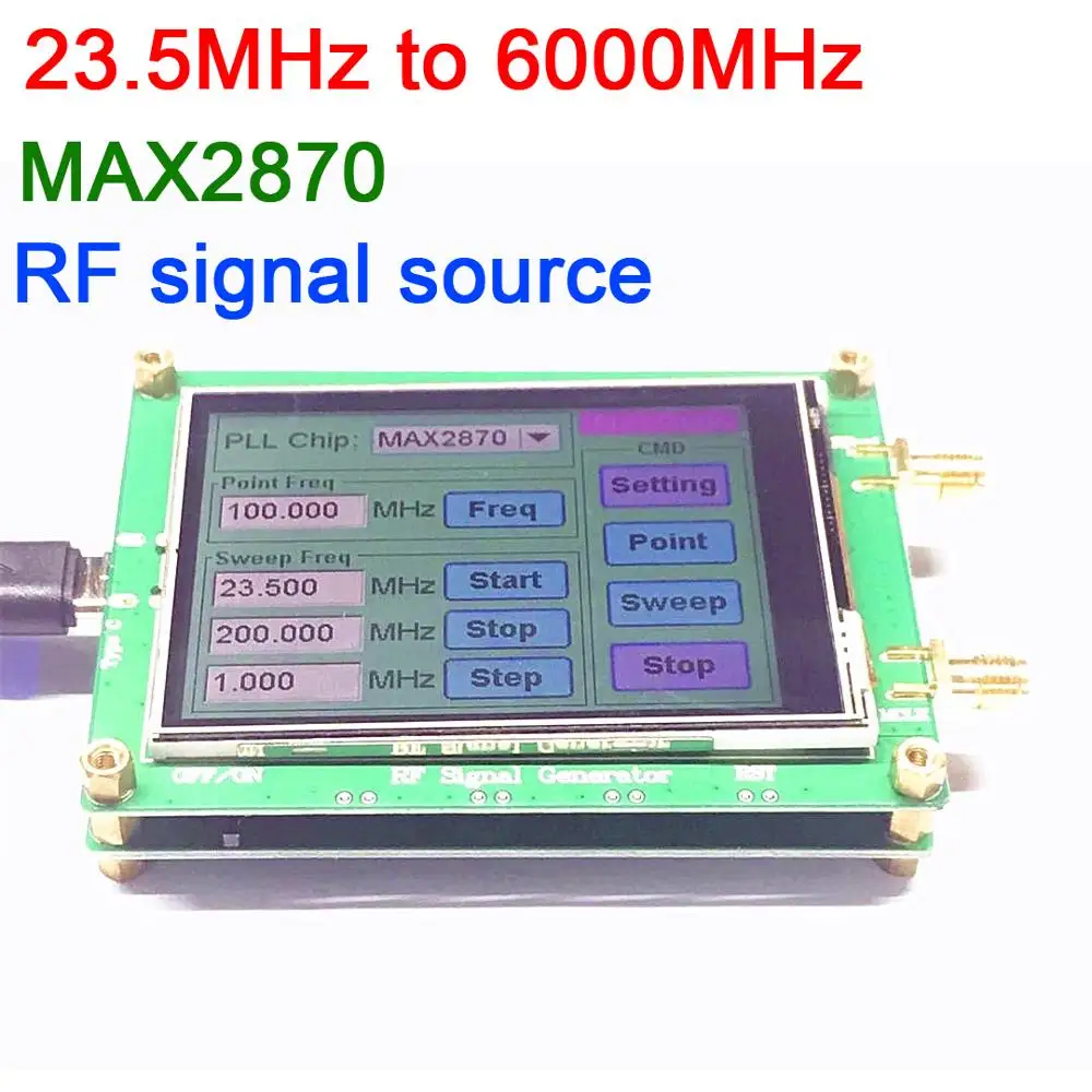 23.5MHz to 6000MHz RF signal source MAX2870 PLL Signal generator frequency sweep touch screen LCD display PC software control