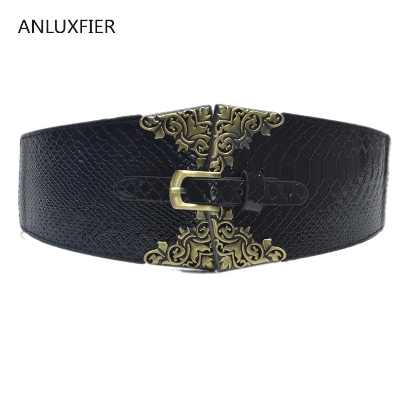 

H9858 Ladies Ultra Wide Belt Female Retro Metal Buckle Black Elastic Waist Seal Women High Quality Fashion Luxury Casual Girdle