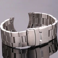 Stainless Steel Curved End Watch Strap Bracelet 20mm 22mm Silver Black Brushed Watchbands Women Men Metal Clocks Accessories