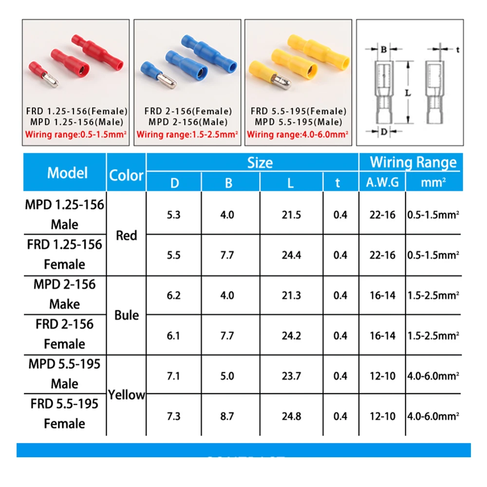 MPD+FRD PVC Bullet Shaped Female Male Insulating Joint Wire Connector Bullet Audio Wiring Insulated Electrical Crimp Terminal