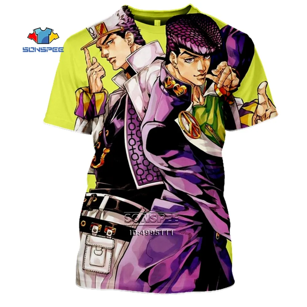 SONSPEE Summer Men Women Kujo Jotaro Sweatshirt 3D Print Anime JoJo Bizarre Adventure T Shirt Short Sleeve Top Pullover SY201-01