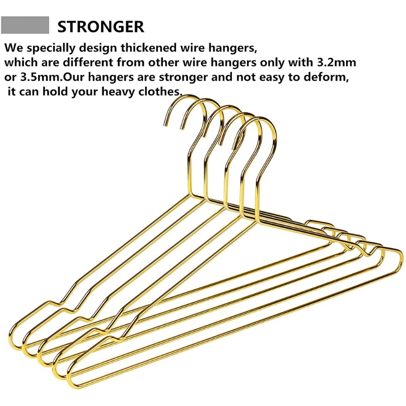 10Pcs Gold Metal Clothes Shirts Hanger with Heavy Duty Strong Coats Hanger, Suit Hanger Gold Rose Gold