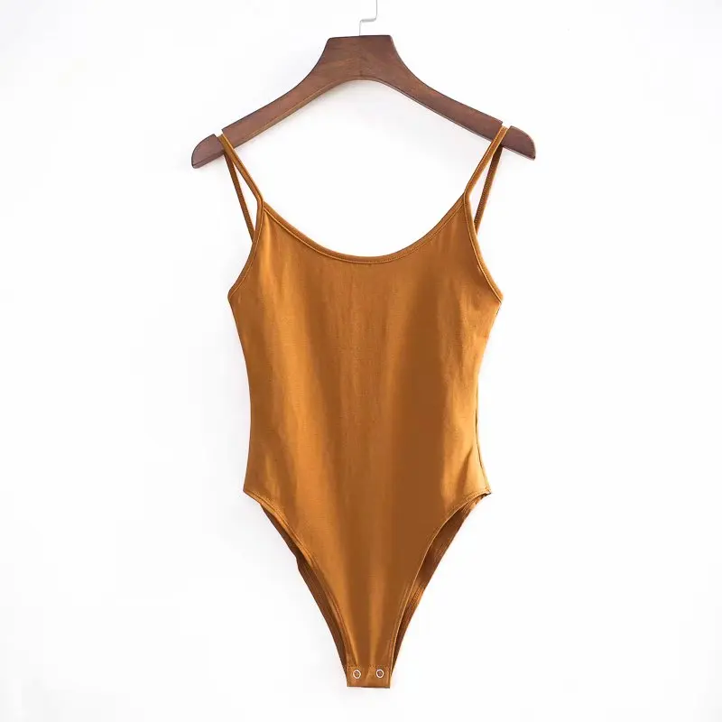 Deep U-Shaped Backless Sling Solid Color Summer New One-Piece Vest Top Bottoming Shirt for Women